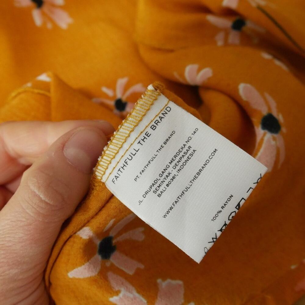 Faithfull the Brand Floral Wrap Dress Yellow Daisy V Neck Boho Ruffle Size 8 - Picture 3 of 9